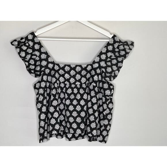 Outerknown Astrid Floral Ruffle Flutter Sleeve Blouse Top Gray Women's M NWT - Picture 10 of 11